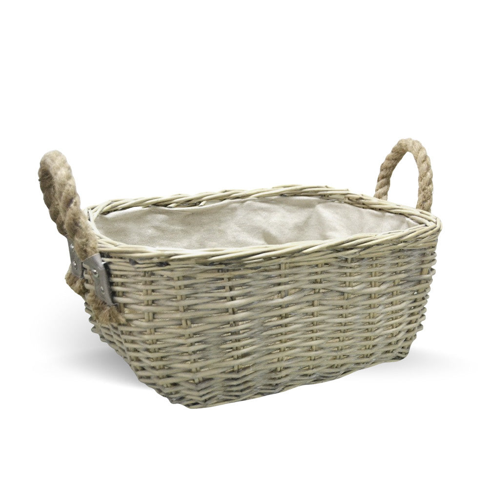 Cesta cestino portapane in vimini avorio con manici in juta cm 34 x 25 x h 14