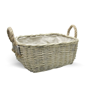 Cesta cestino portapane in vimini avorio con manici in juta cm 34 x 25 x h 14