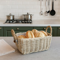 Cesta cestino portapane in vimini avorio con manici in juta cm 34 x 25 x h 14