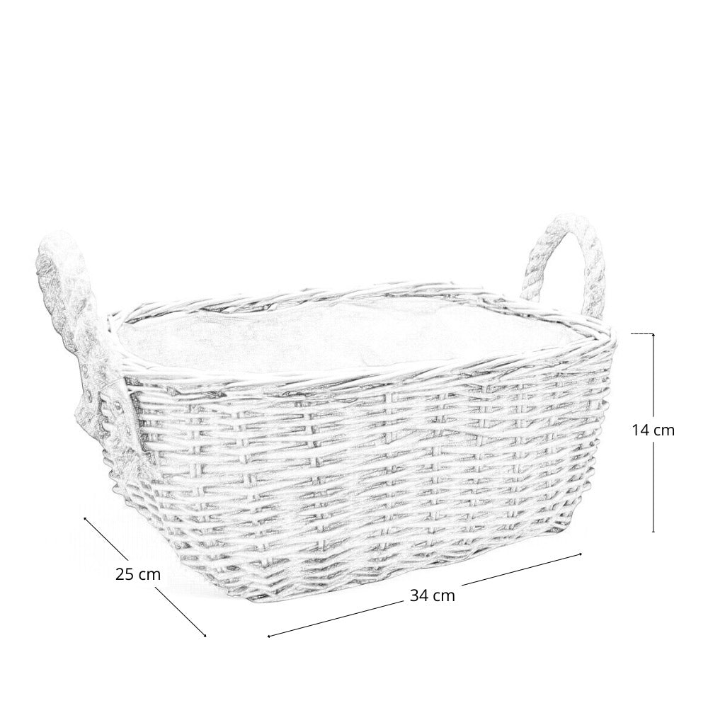 Cesta cestino portapane in vimini avorio con manici in juta cm 34 x 25 x h 14