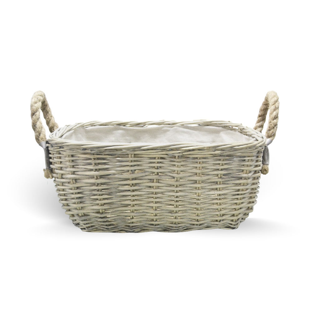 Cesta cestino portapane in vimini avorio con manici in juta cm 34 x 25 x h 14