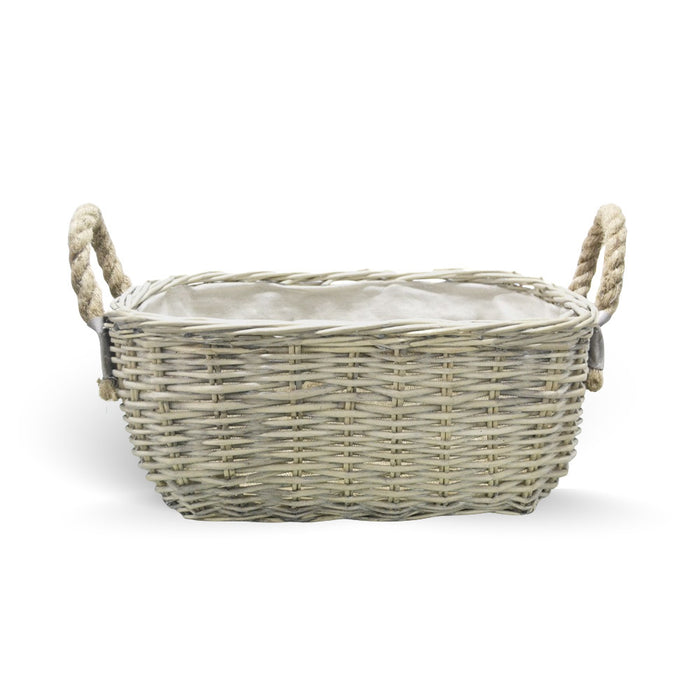 Cesta cestino portapane in vimini avorio con manici in juta cm 34 x 25 x h 14