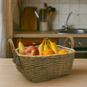 Cesta cestino portapane in vimini avorio con manici in juta cm 34 x 25 x h 14