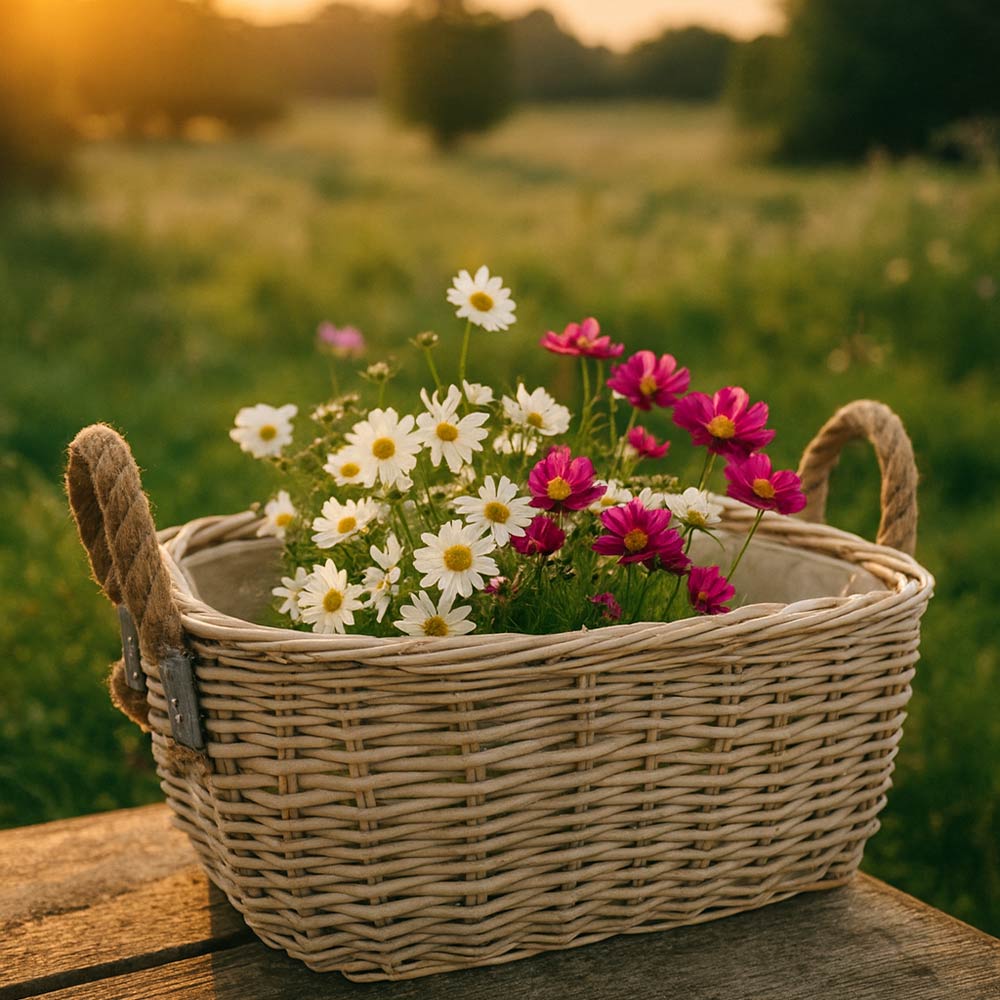Cesta cestino portapane in vimini avorio con manici in juta cm 34 x 25 x h 14