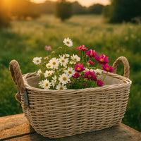 Cesta cestino portapane in vimini avorio con manici in juta cm 34 x 25 x h 14