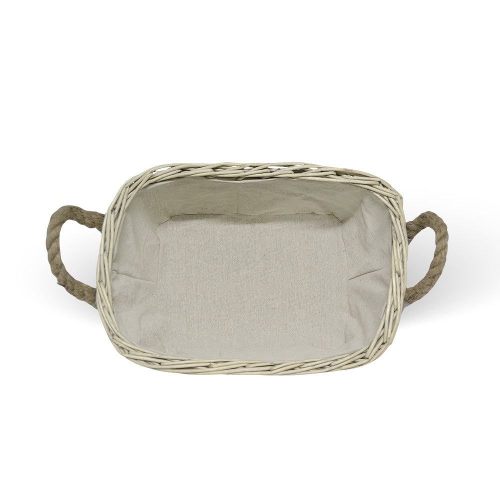 Cesta cestino portapane in vimini avorio con manici in juta cm 34 x 25 x h 14