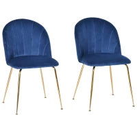 Set di 2 Sedie da Cucina Sedie da Pranzo con Schienale Tessuto Poliestere Gambe in Metallo Blu+Oro 52 x 52 x 81 cm
