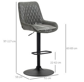Set di 2 sgabelli da bar 51x59x97-117 cm regolabili in altezza con schienale in pelle grigio scuro