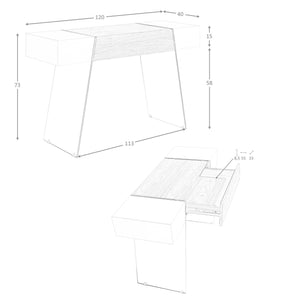 Consolle rettangolare in legno grigio, noce e vetro temperato