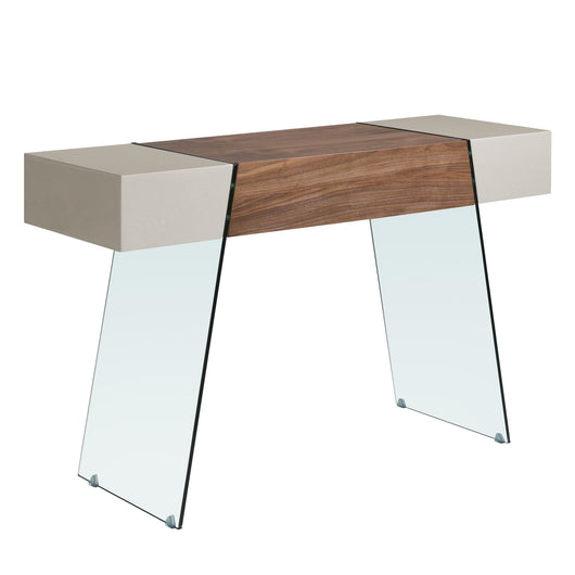 Consolle rettangolare in legno grigio, noce e vetro temperato