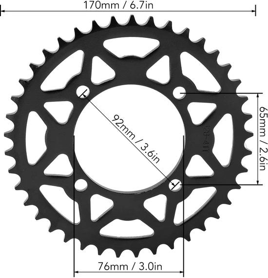 Alettare 41T - Acciaio Inossidabile - 428 Cinghia - 170mm Diametro Esterno - 76mm Diametro Interno - Installazione Facile - Alettare
