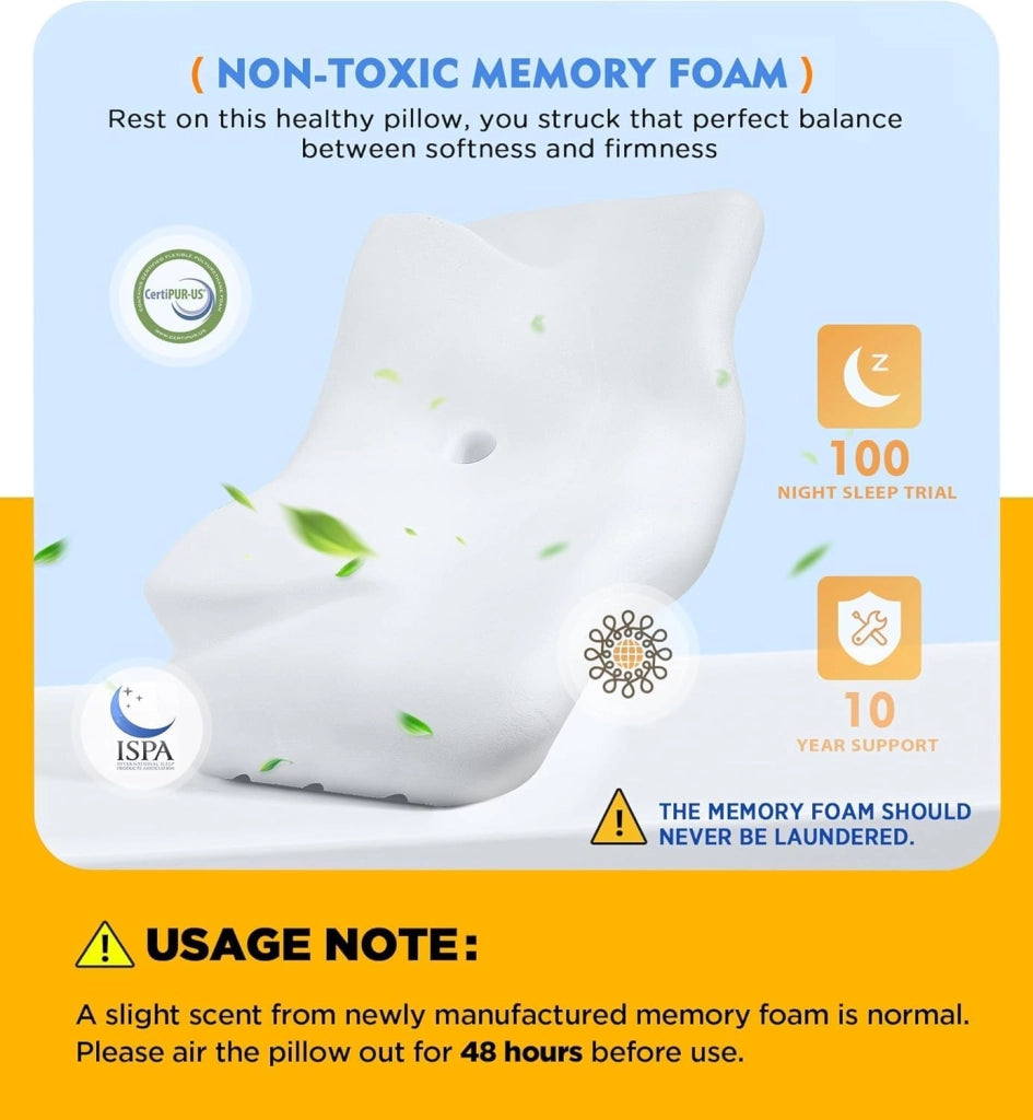 OLYMPIA OrtoMed Cuscino Ortopedico Sanitario Cervicale Memory Foam, 2 in 1 Ergonomico per Dormire, Supporto Cervicale con Federa Sfoderabile e Lavabile