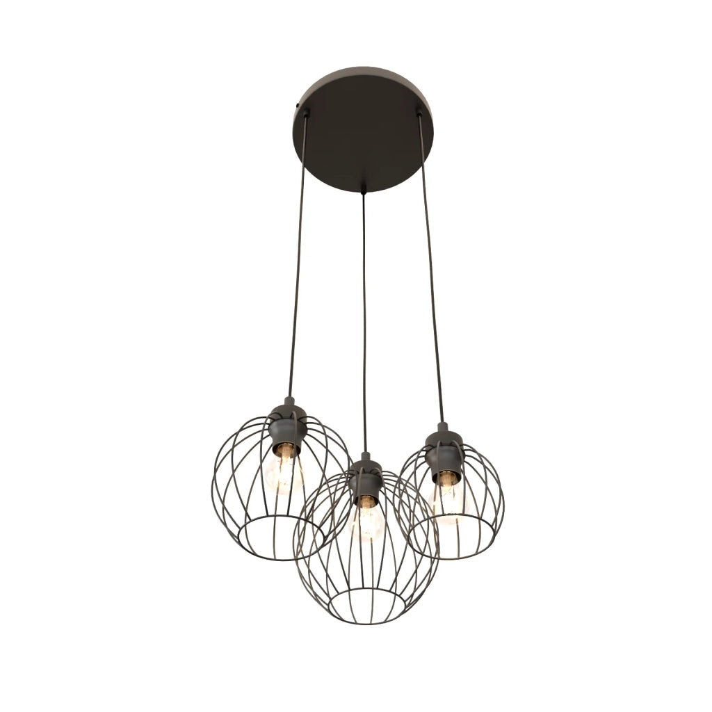 Sospensione Minimal Industrial Hathor 3 Luci Tonda Nera