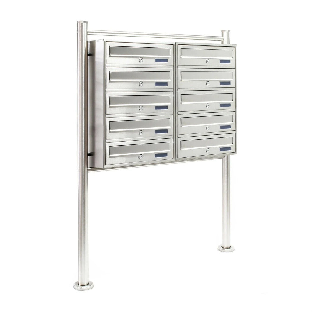 Blocco di 10 cassette postali con supporto 2x5 scomparti sovrapposti acciaio inox 16_0000024