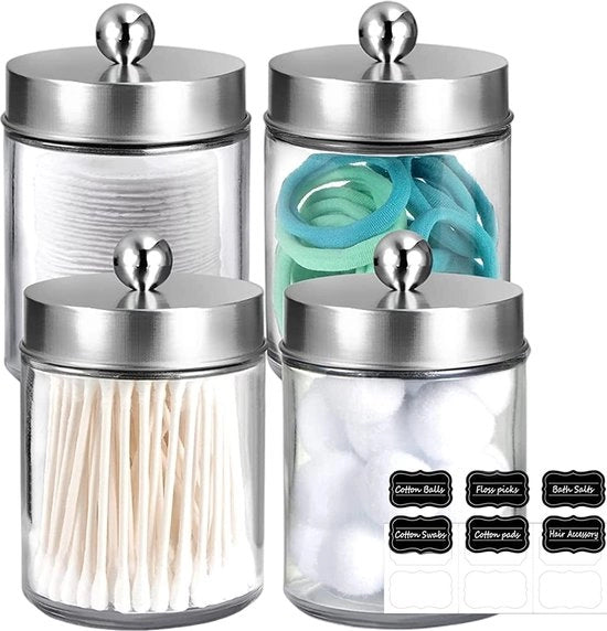 Set di stecche di cotone, tavolo di trucco, organizzatore bagno, set con coperchi in acciaio inox nero, rullino per stecche, organizzatore per stecche, rullini per stecche, set di pick per denti in argento