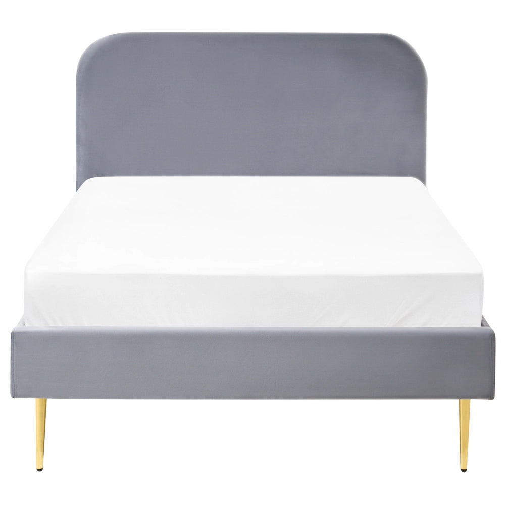 Letto in velluto giallo tappezzeria doppia dimensione gambe dorate testiera con rete a doghe 120 x 200 cm design minimalista