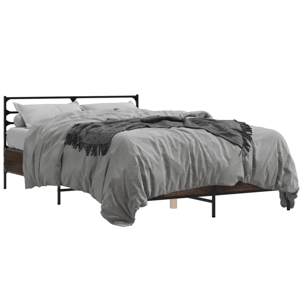Letto matrimoniale | Letto per adulti | Giroletto Rovere Marrone 135x190cm in Legno Multistrato Metallo