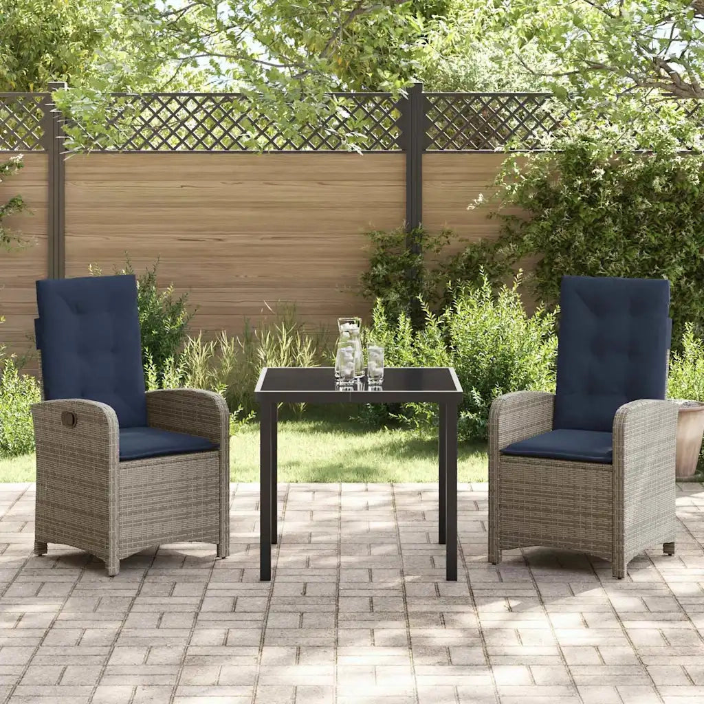Set da Pranzo per Giardino con cuscino 3 pcs Grigio polyrattan