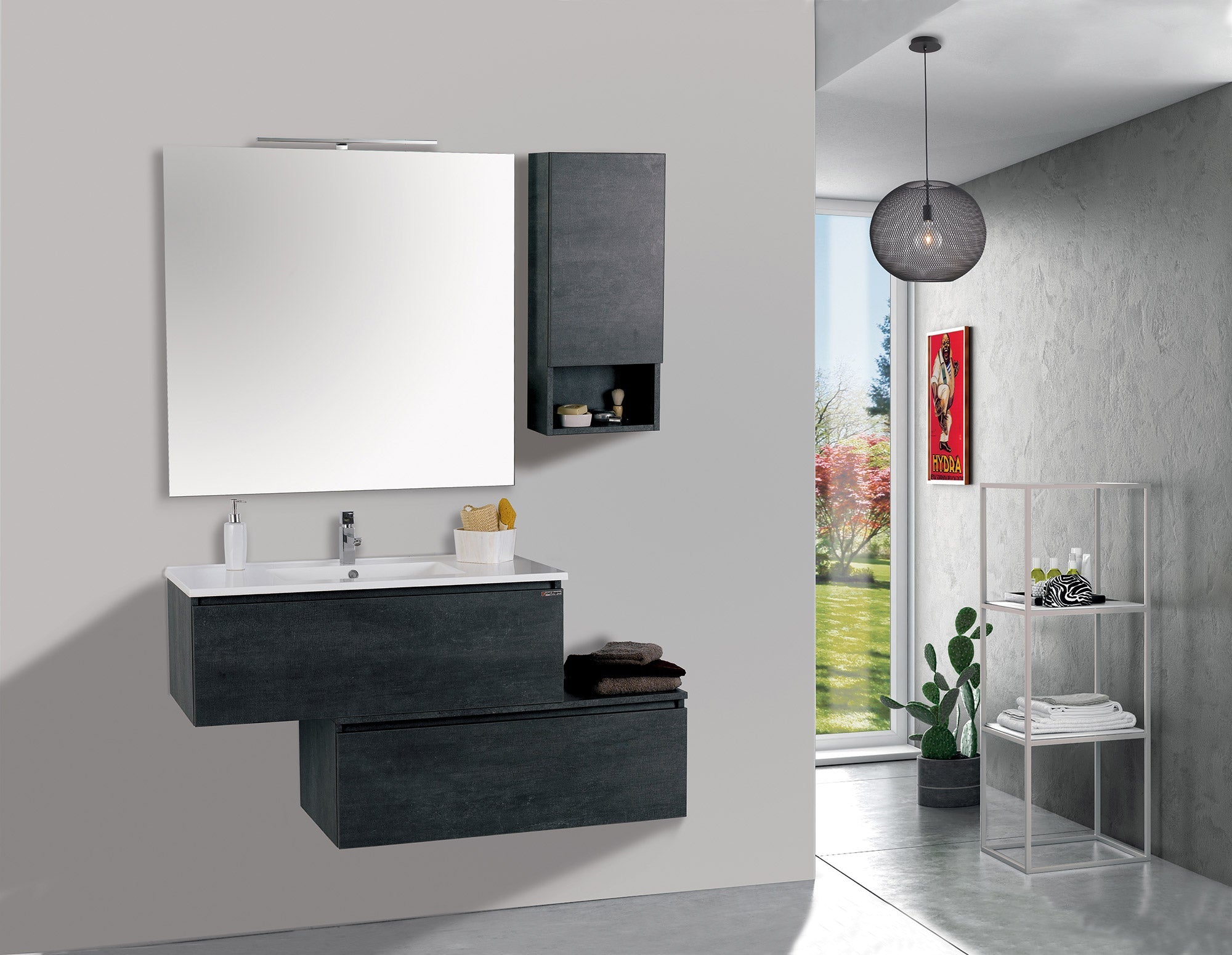 Mobile da Bagno Sospeso 100cm Pensile P18cm Mazzoni Boston 15 Antracite