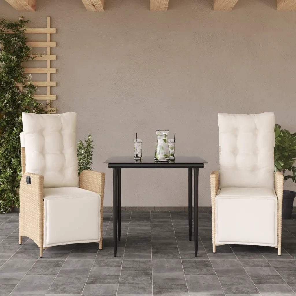 Set da Pranzo da Giardino 3 pz con Cuscini Beige in Polyrattan 3213434