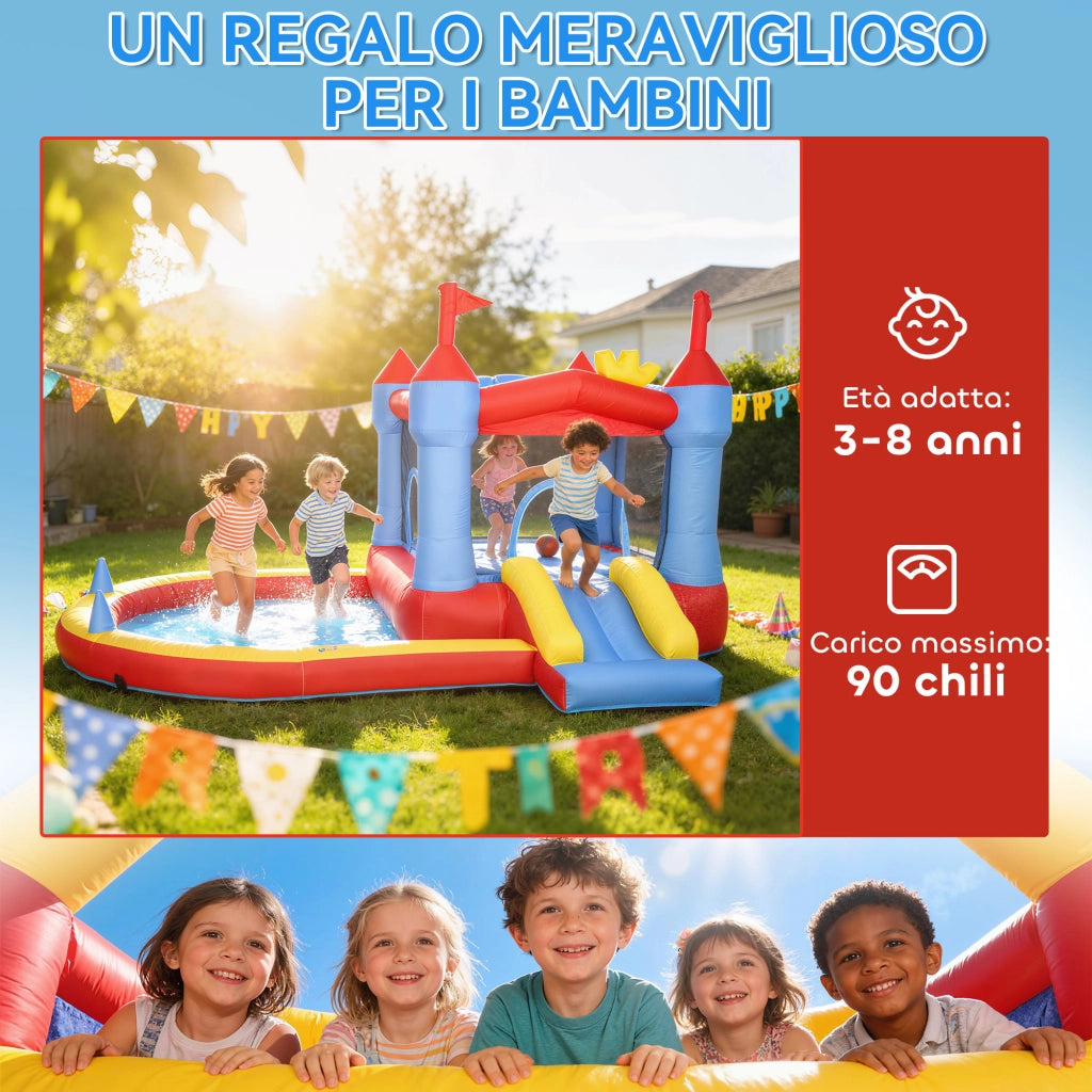 Castello Gonfiabile per Bambini 342x255x209 cm con Scivolo Piscina per Palline Canestro da Basket e Soffiatore in