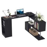 Scrivania Angolare Salvaspazio con Ripiano a S, Scrivania Moderna in Legno, 140x120x78 cm, Nero