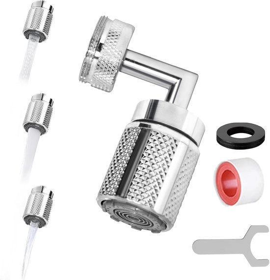 Regolatore di getto, pezzo di regolazione della corrente, braccio a 7 forme, risparmio d'acqua per rubinetti, estensione, getti 720° girevoli per rubinetti, 2 modi, estensore di rubinetti, bocchetta per lavello.