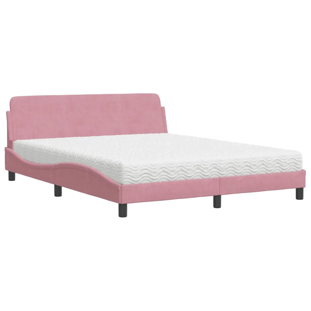 Letto con Materasso Dover Rosa 160x200 cm in Velluto