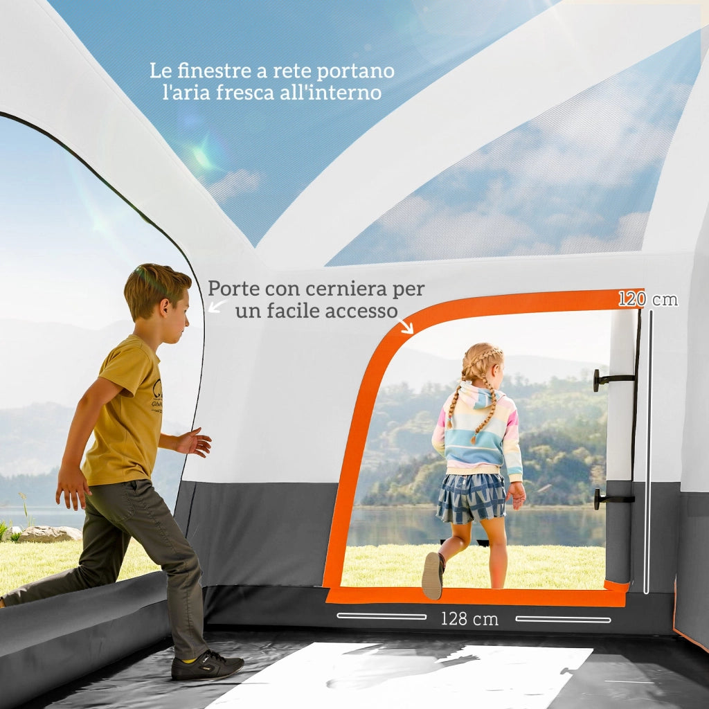 Tenda da Campeggio Impermeabile e UPF 30+ 430x305x195 cm per 4-6 Persone con 2 Stanze Grigio