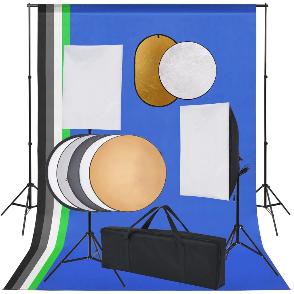 Kit professionale per studio fotografico con softbox 5 fondali e riflettore 02_0001515