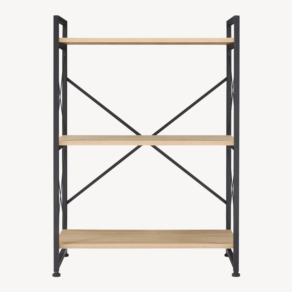 Libreria Skørping a 3 Ripiani Scaffale da Terra 90 x 65 x 30 cm - Nero / Effetto Rovere [en.casa]