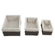 Trade Shop - Set 3 Pz Porta Oggetti Organizer Cestino Intrecciato Vimini Con Fodera In Tessuto 79157 -