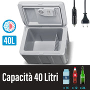 Frigorifero Elettrico Portatile 40LT Caldo Freddo 12V 230V con Ruote e Maniglia Grigio
