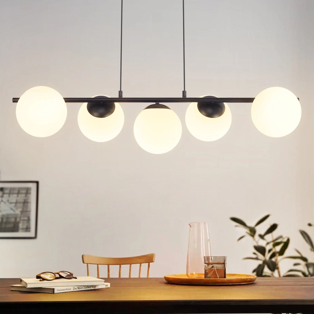 Lampada a sospensione ZMH vetro nero E27 5 luci altezza regolabile per sala da pranzo soggiorno e bar
