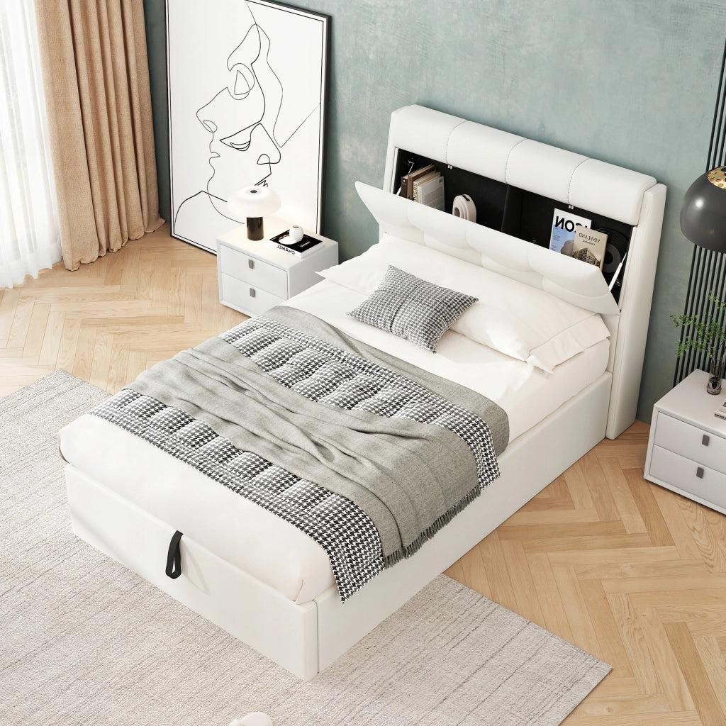 Letto 140x190cm - Xylo - USB, Schowek, Bia?e