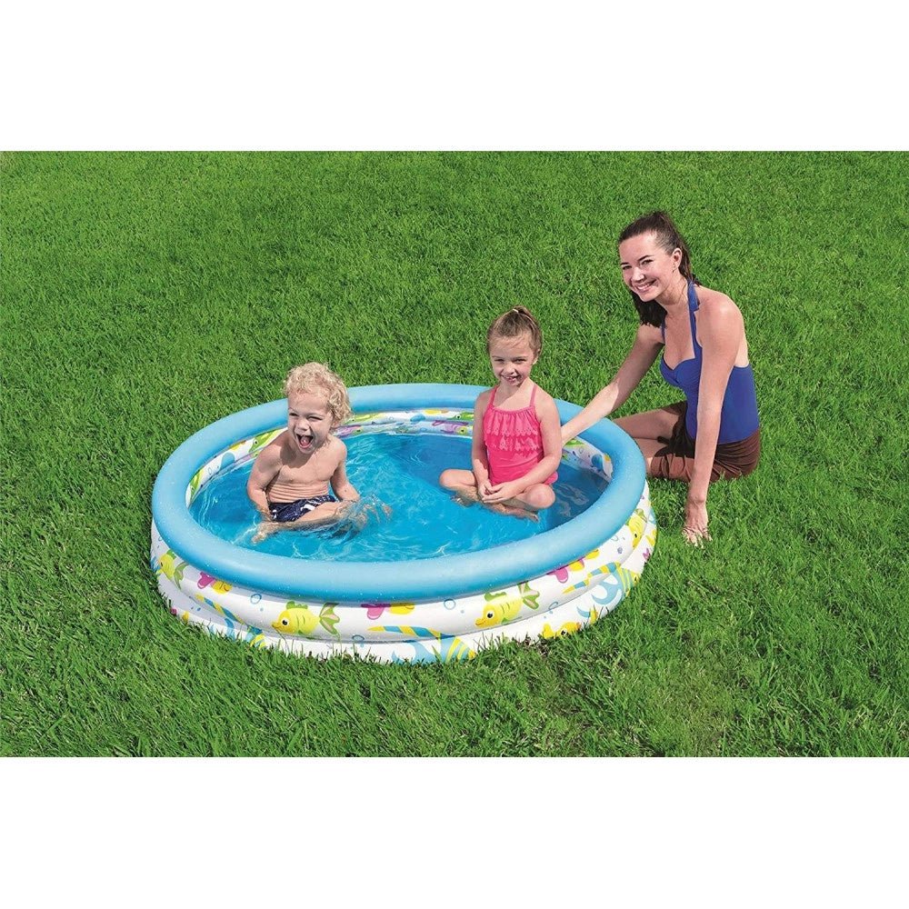 Trade Shop - Piscina Rotonda 122cm Gonfiabile Fuoriterra Pesciolini Bambini Giardino 3 Anelli -