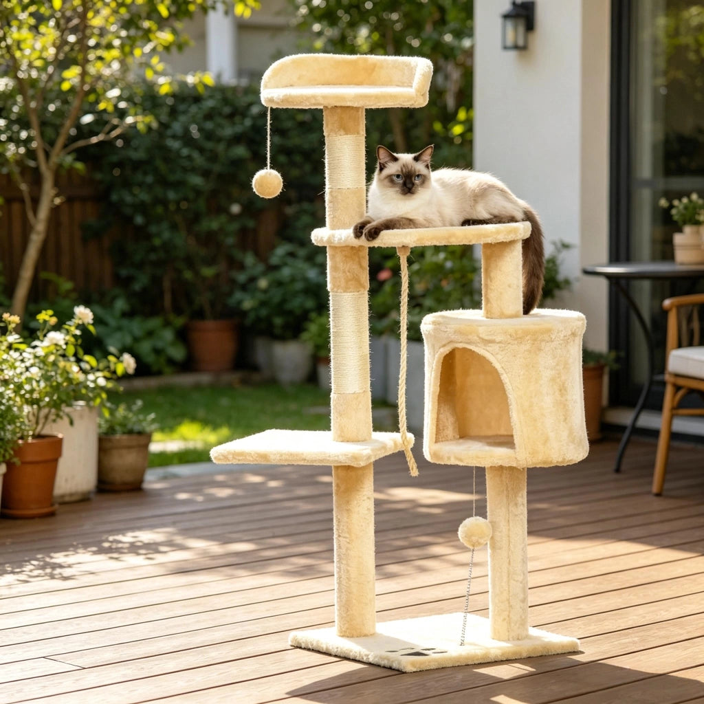 TIRAGRAFFI 4 livelli 114 cm Beige in pannello truciolare, peluche e sisal