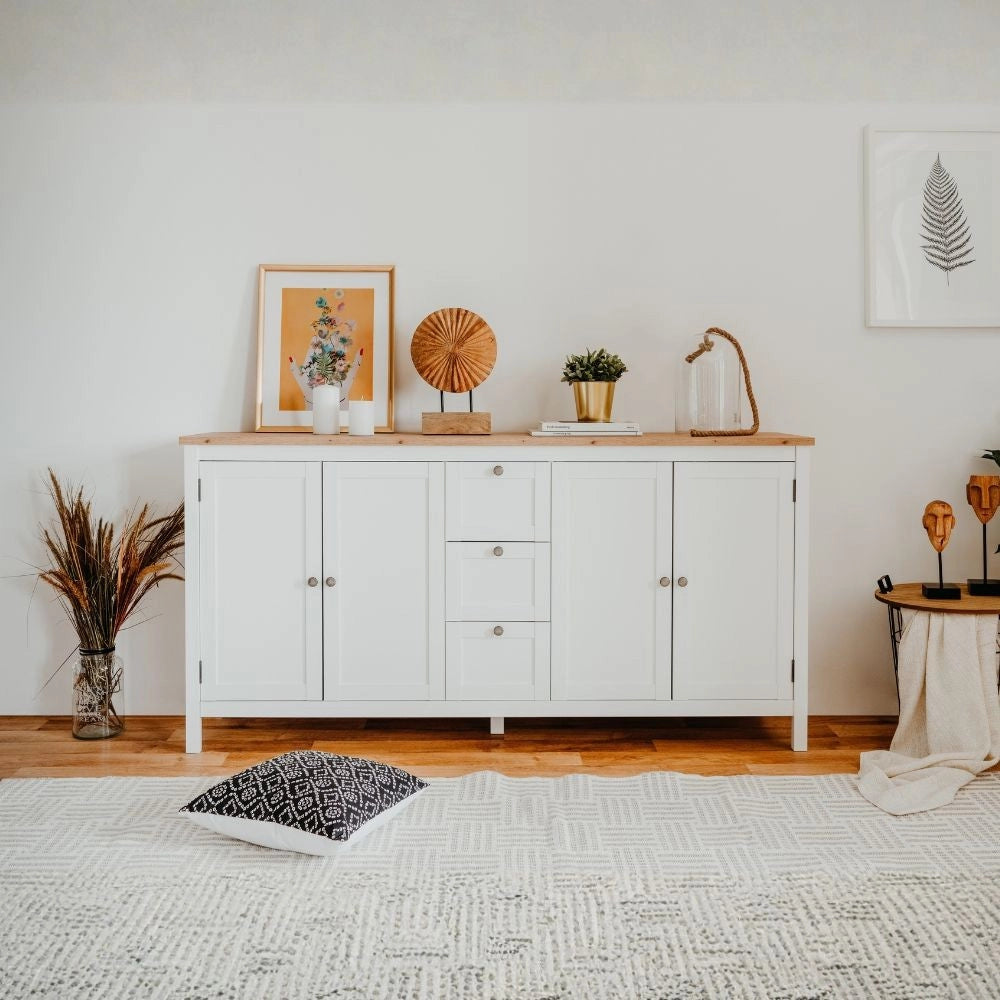 Madia Bergen51 bianco 4 ante e 3 cassetto e top artisan rovere 180 cm