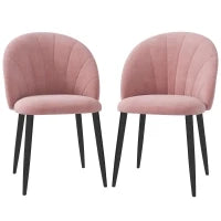 Set 2 Sedie da Pranzo Imbottite Stile Nordico in Metallo e Velluto, 52x54x79cm, Rosa