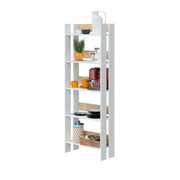 Libreria Haruki, Scaffale da ufficio a 5 ripiani, Mobile portalibri, Biblioteca, 57x27h170 cm, Bianco lucido e Rovere