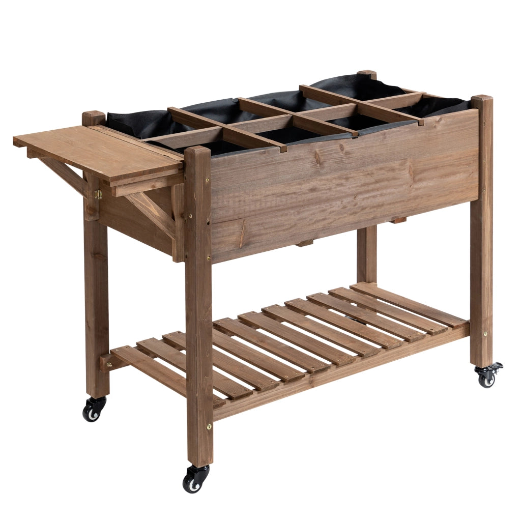 Fioriera da Giardino con Ruote ¨C zephmum ¨C Legno di Abete, Ripiano Pieghevole