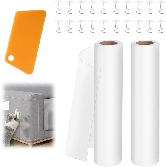 Foglia Selfadesivo per Mobili - 2 Rotoli - 20 cm x 300 cm - Protezione per Mobili e Gatti - Anti-Marcatura - Incluso Scrape e Viti a Giro