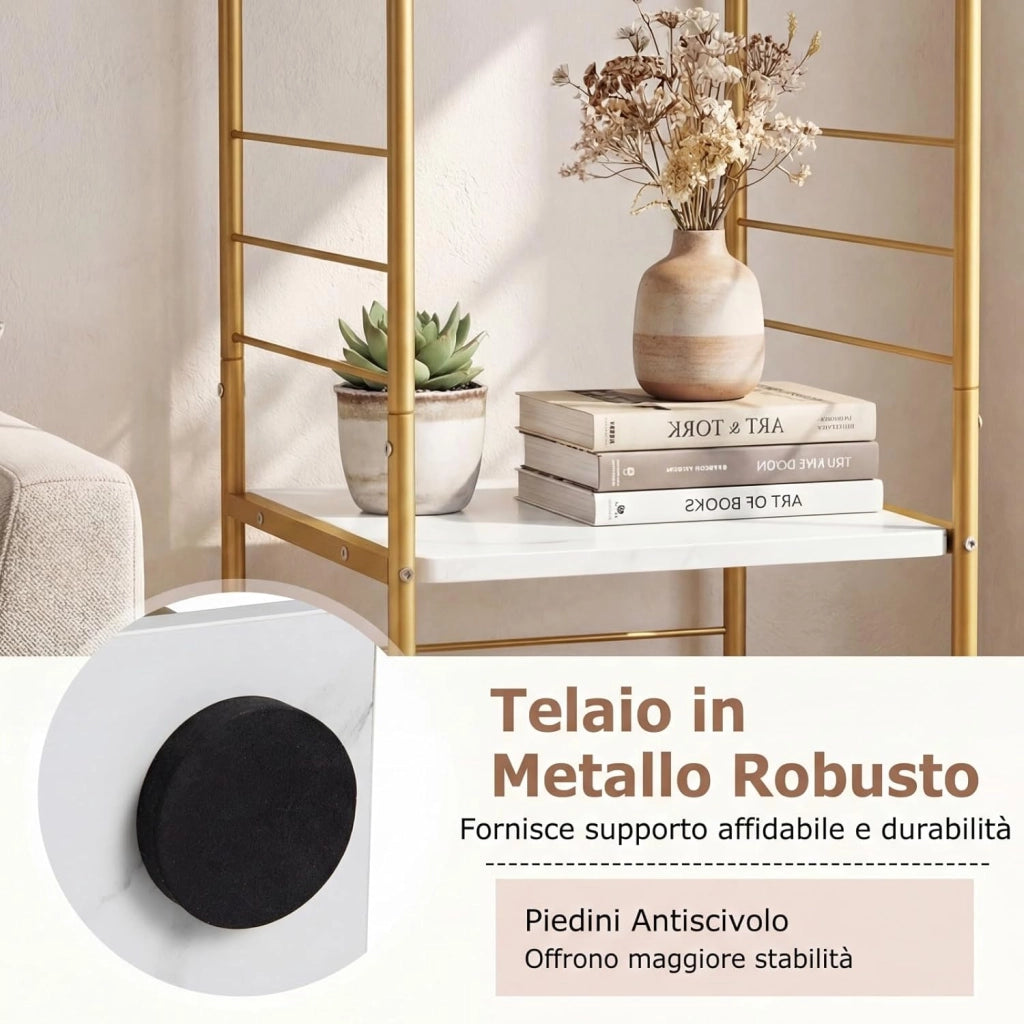 Supporto Giradischi Girevole a 4 Ripiani, Porta Dischi Rotante a 360° con Struttura in Metallo, Scaffale d'Angolo Salvaspazio per Casa, Ufficio e Soggiorno, 40x40x115 cm (Oro)