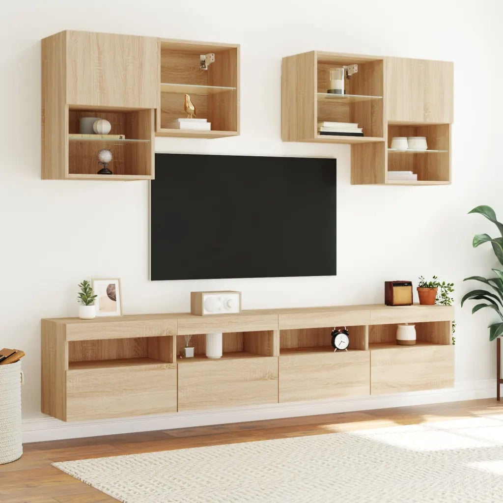 vidaXL Mobile TV a Parete con Luci LED Rovere Sonoma 100x30x40 cm