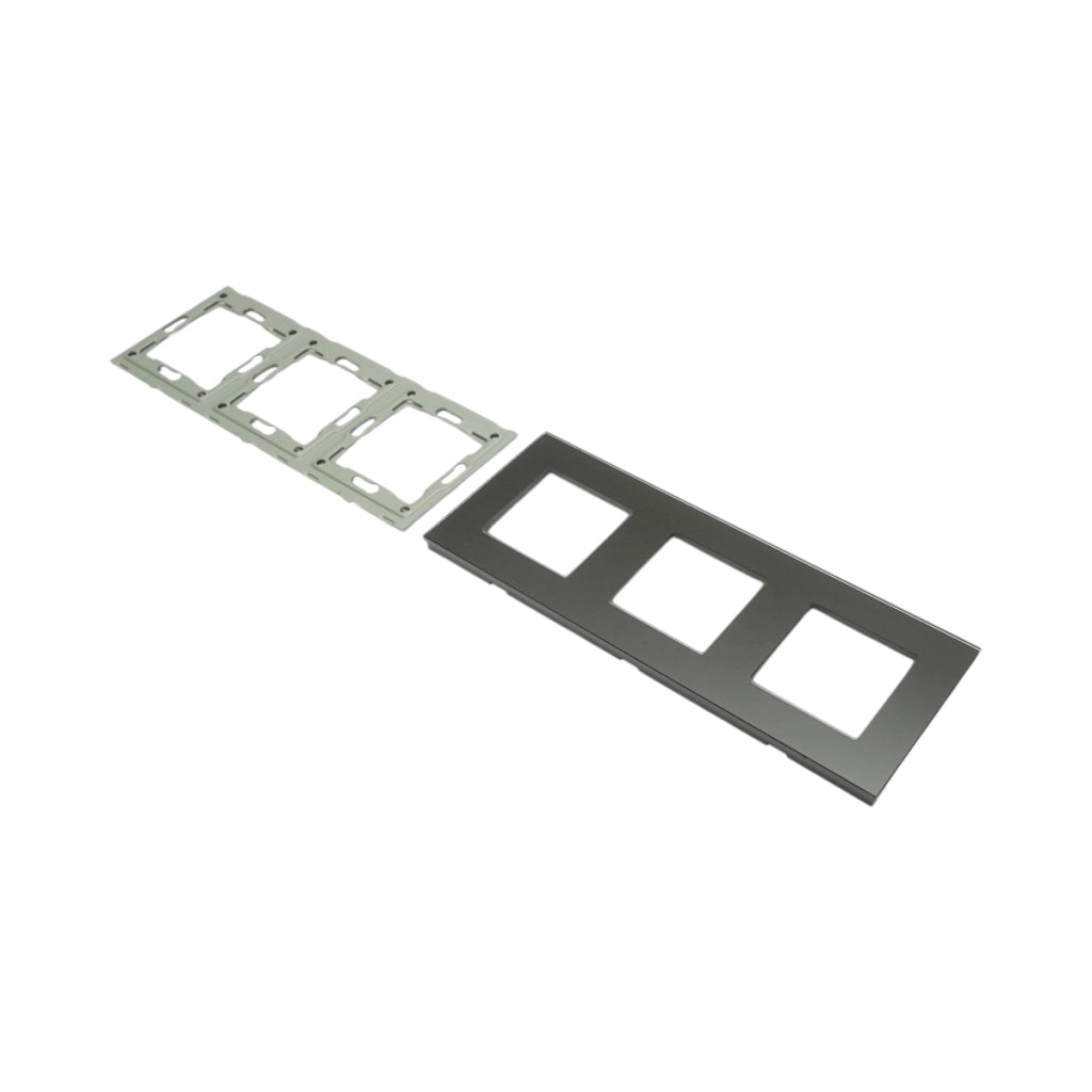 Cornice tripla in vetro nero per presa e interruttore 228x86x10 mm