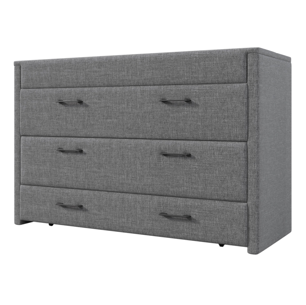 Letto a scomparsa 140x200 cm in lino grigio con cassetto, ripiano integrato e porte USB/Type-C