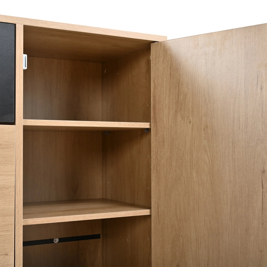 Scarpiera con 1 cassetto e 2 vani ribaltabili - per ingresso - in MDF e truciolare - 100×35×106 cm - noce e nero
