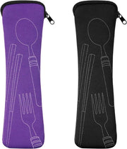 Due sacchetti portatili per utensili - contenitore per utensili da campeggio - borse di stoccaggio riutilizzabili per forchetta, cucchiaio e bacchette (blu e nero)