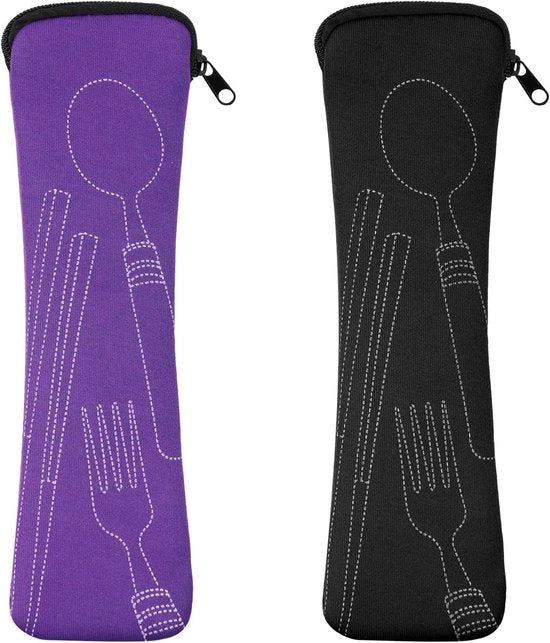 Due sacchetti portatili per utensili - contenitore per utensili da campeggio - borse di stoccaggio riutilizzabili per forchetta, cucchiaio e bacchette (blu e nero)