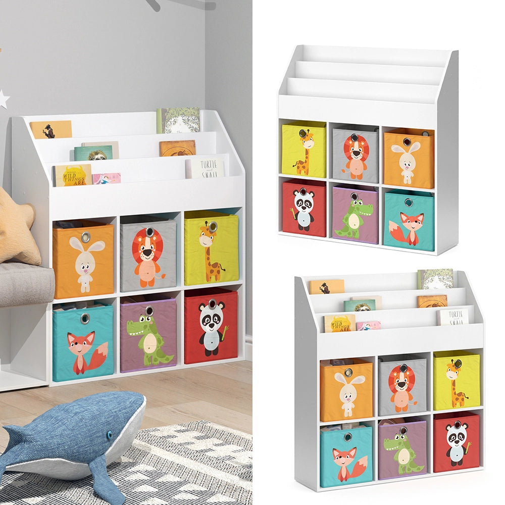 Vicco Libreria bambini Bianco 107.2 x 114.2 cm con 6 scatole pieghevoli opt.1